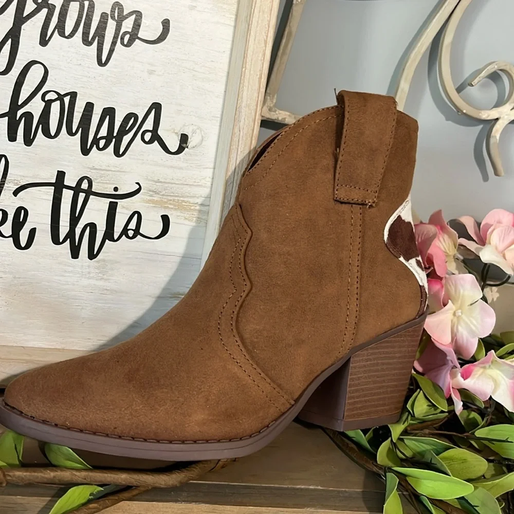 Cowboy Booties Western Rich Brown Ankle Boots Sugar Women 7.5  8 Cognac Cowboy - Picture 9 of 14